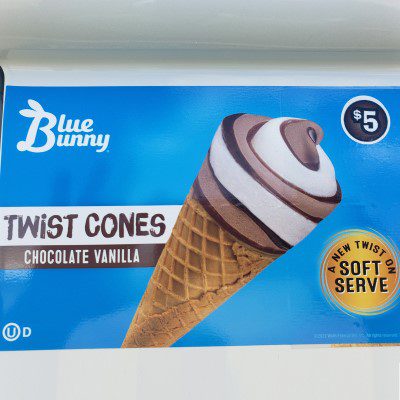 A box of chocolate vanilla twist cones