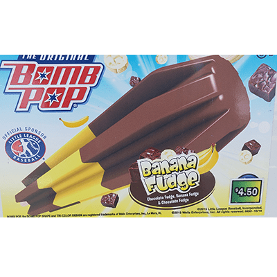 A box of bomb pop ice cream with bananas and fudge.